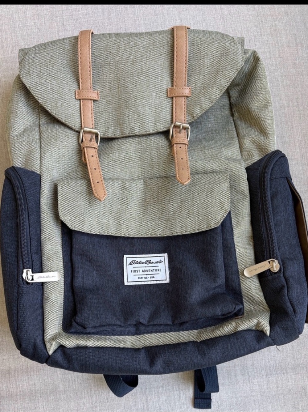 Eddie Bauer Olive, Navy & Tan Canvas Backpack
